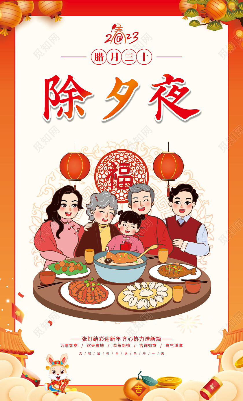 红色卡通2023春节习俗套图