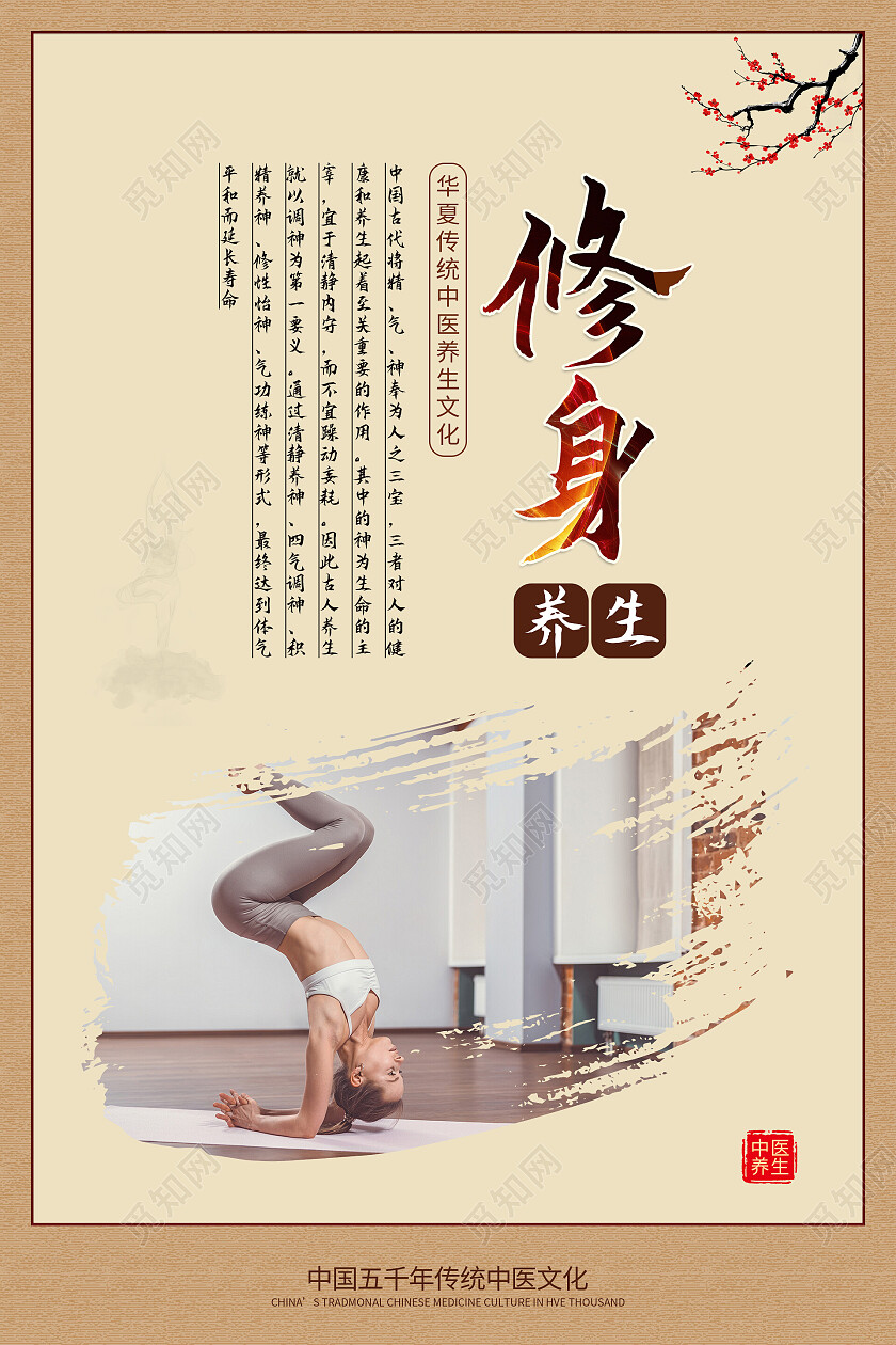 简约大气复古中国风华夏传统中医养生文化养生套图海报