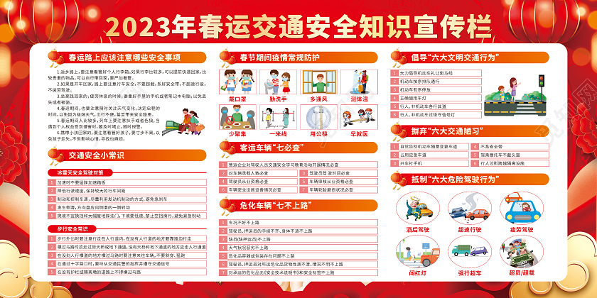红色平安春运让爱回家2023春节回家宣传栏2023春节回家春运回家过年