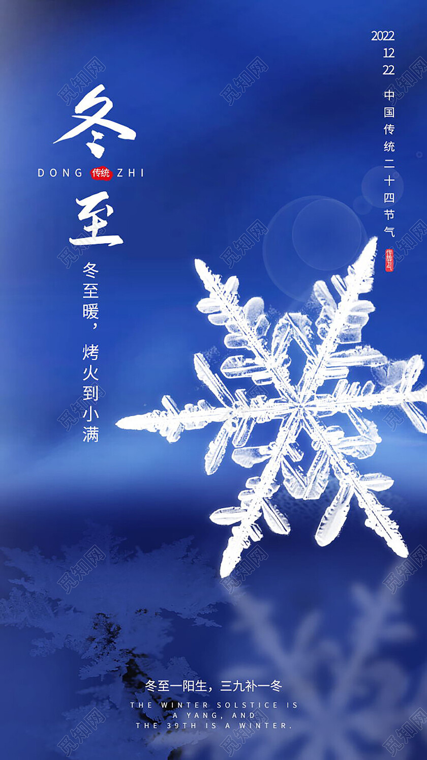 蓝色背景中国传统二十四节气冬至手机海报节日冬至海报节日