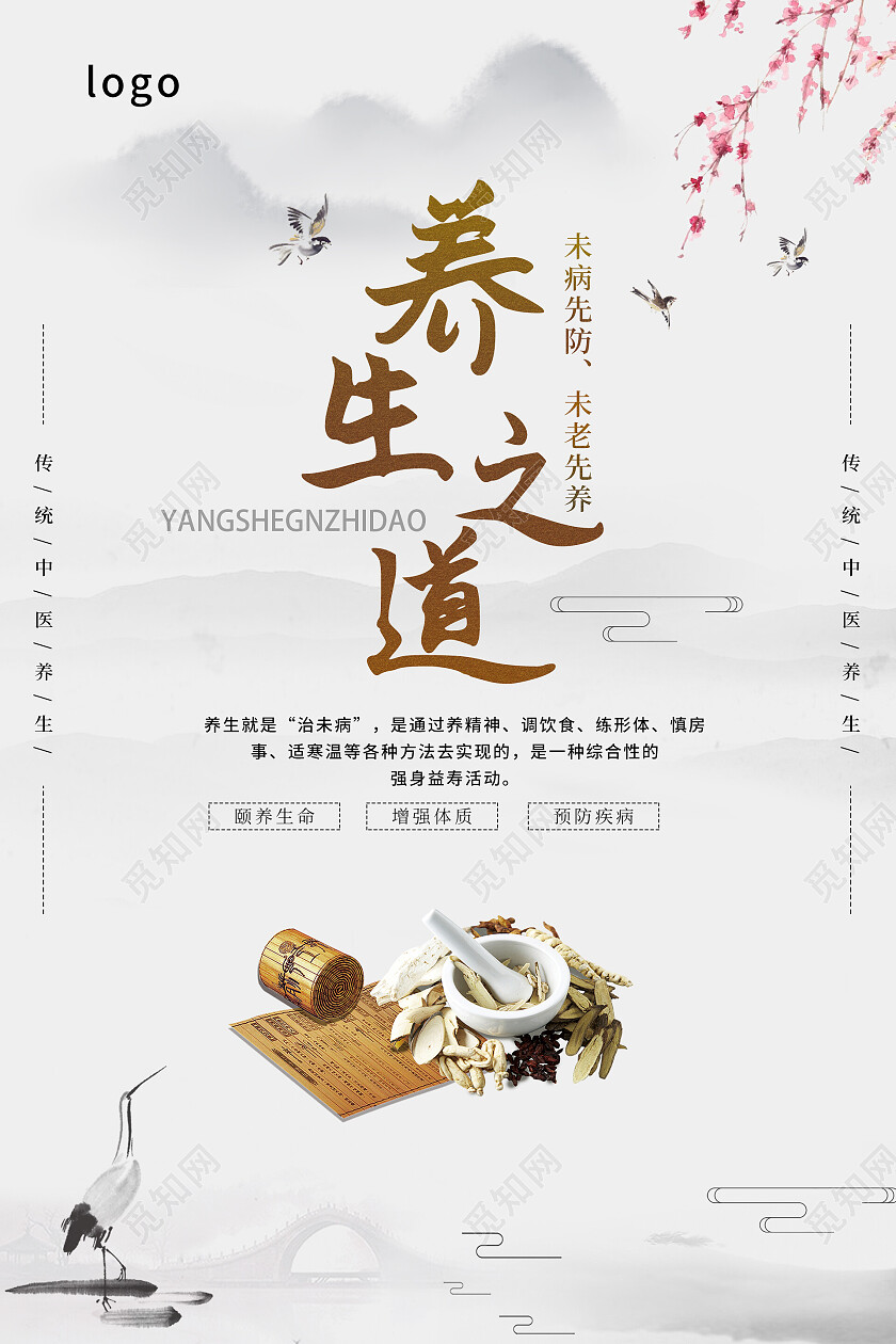 白色中式养生之道海报养生海报