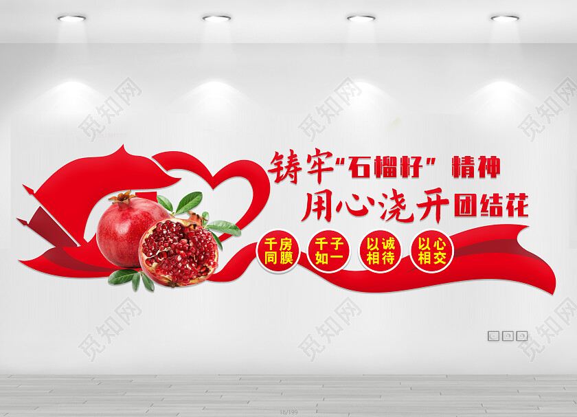 红色石榴籽精神民族团结文化墙