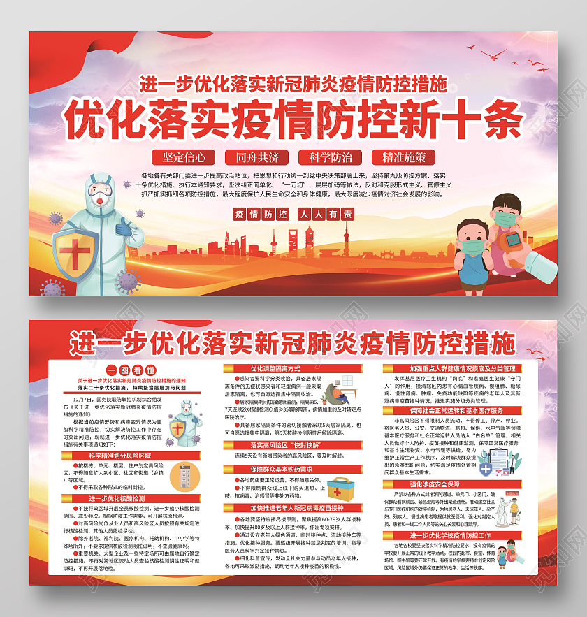 红色简约优化落实疫情防控新十条宣传栏优化防控工作宣传栏