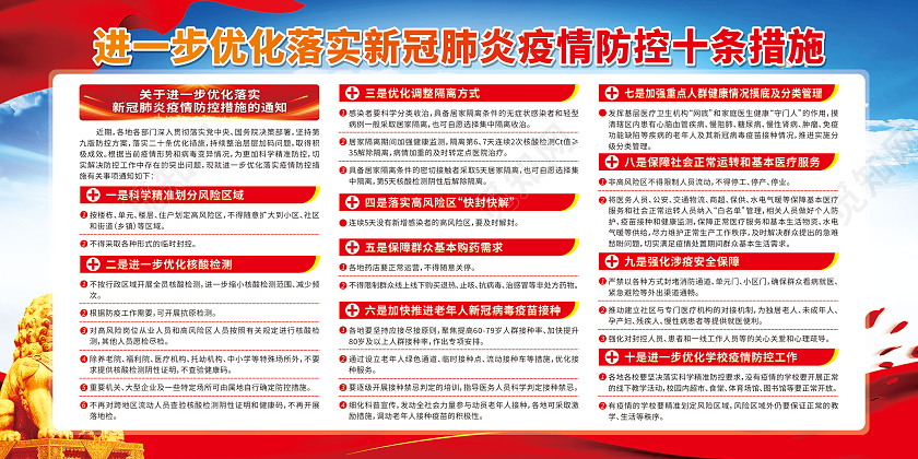 蓝色渐变优化落实疫情防控新十条宣传栏优化防控工作宣传栏