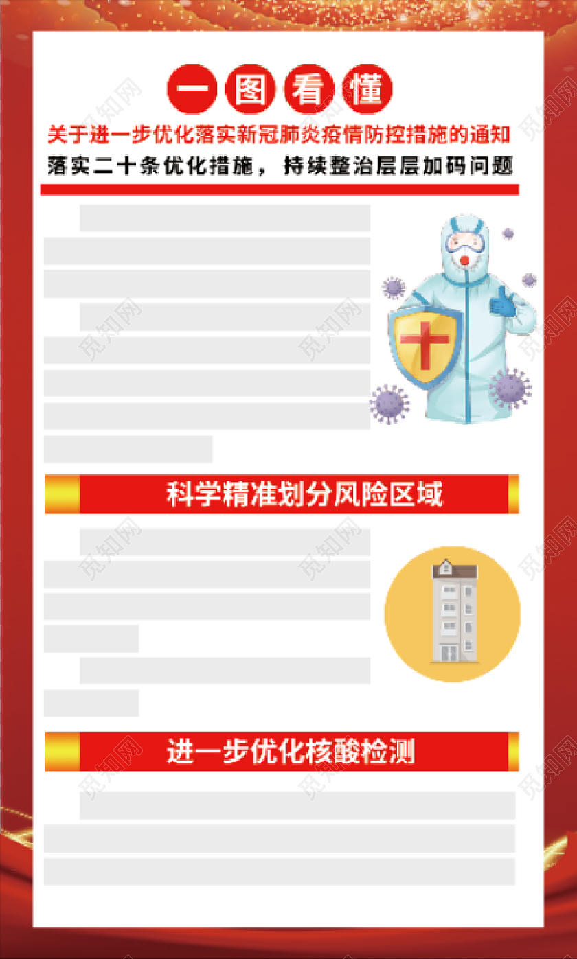 红色简约大气优化落实疫情防控新十条海报优化防控工作套图海报优化防控工作宣传栏