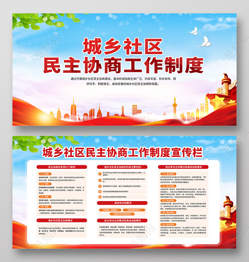 红色简约城乡社区民主协商工作制度展板宣传栏