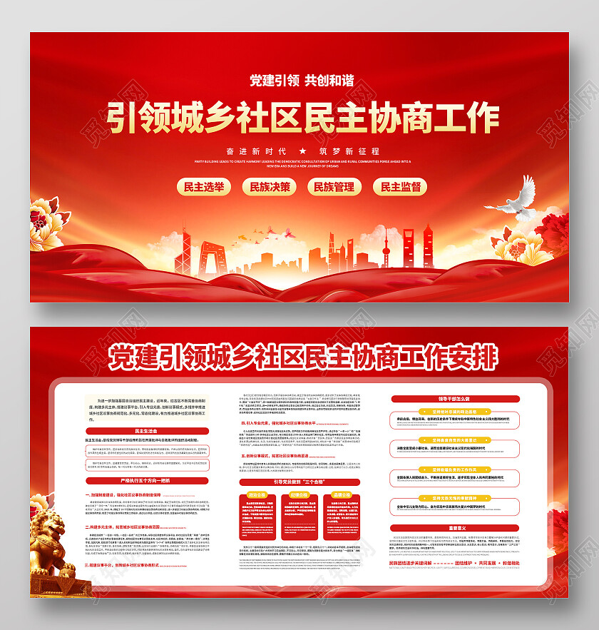 红色引领城乡社区民主协商工作展板宣传栏