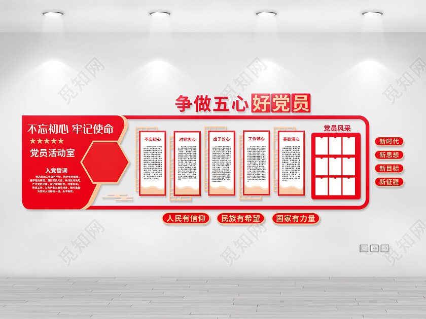 红色简约永远跟党走中国梦五心好党员党建文化墙文化墙