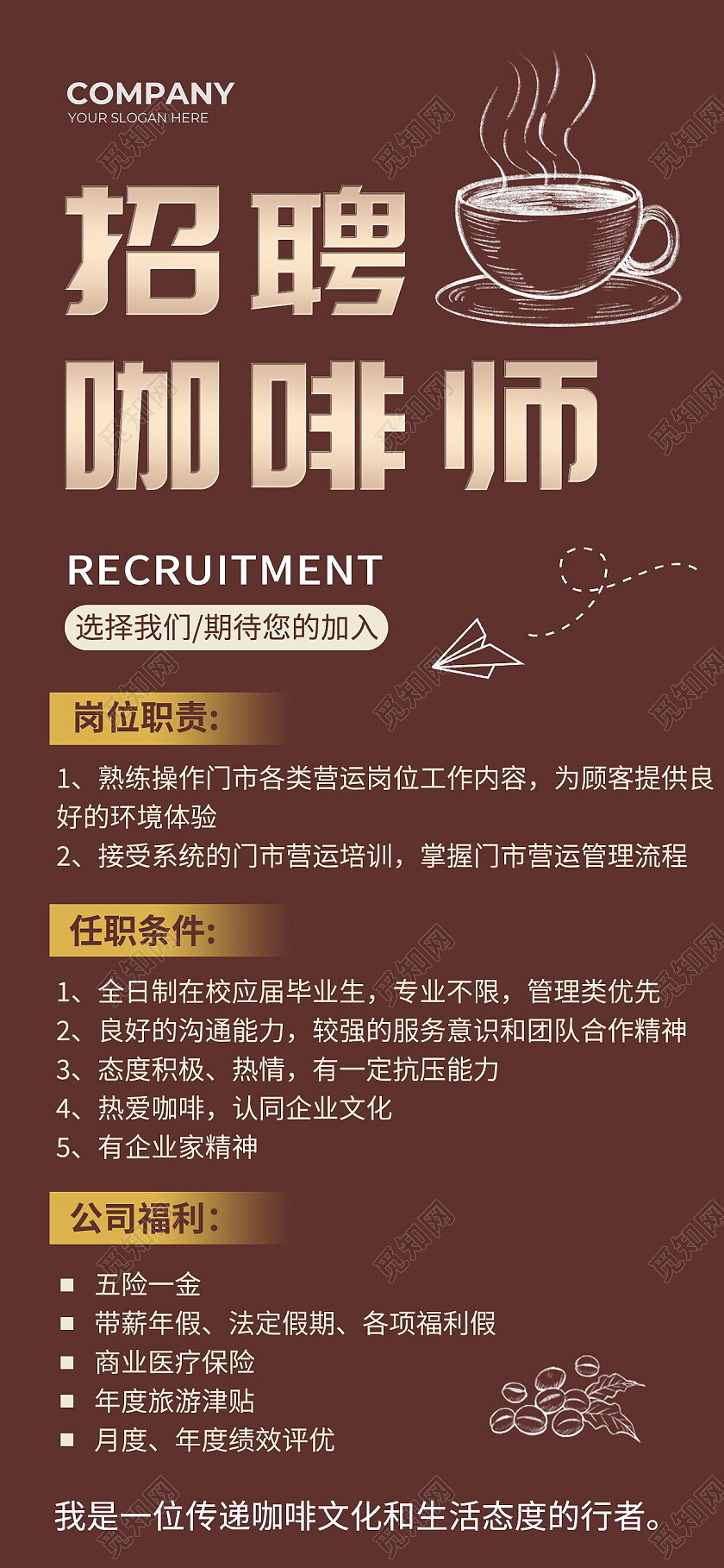 咖啡店人员招聘咖啡师招聘手机海报招聘手机文案海报
