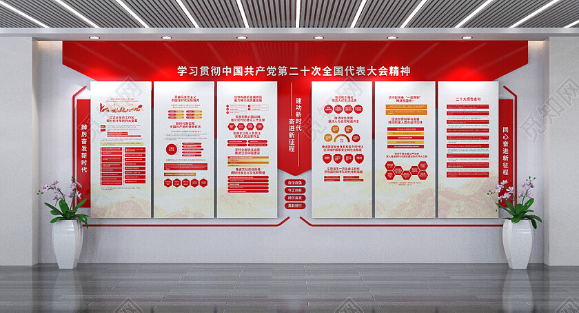 学习贯彻党的二十大精神文化墙党建文化墙3D文化墙
