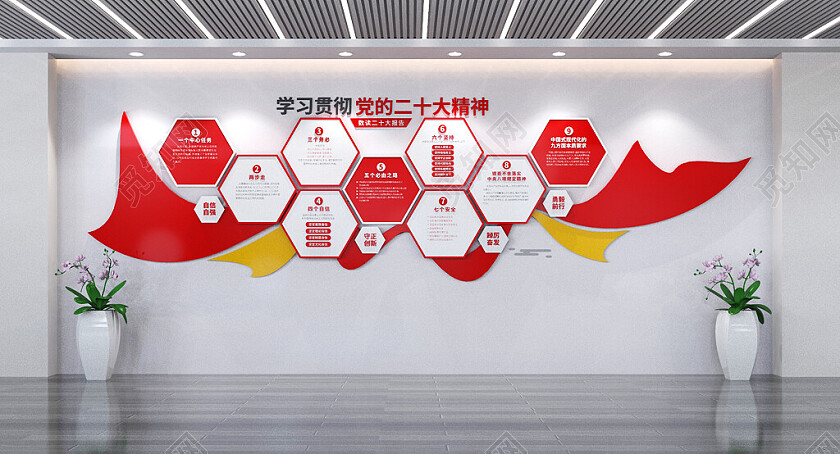 学习贯彻党的二十大精神文化墙党建文化墙3D文化墙