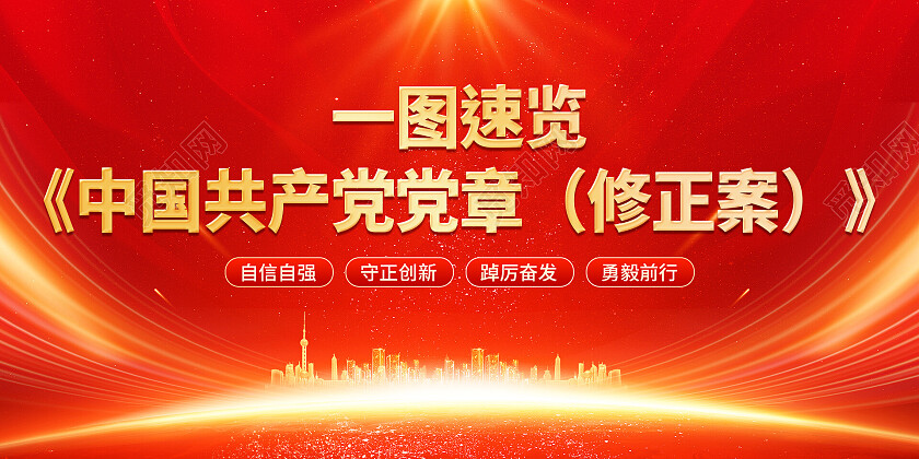 红色光效金色一图速览中国共产党党章修正案二十大宣传栏
