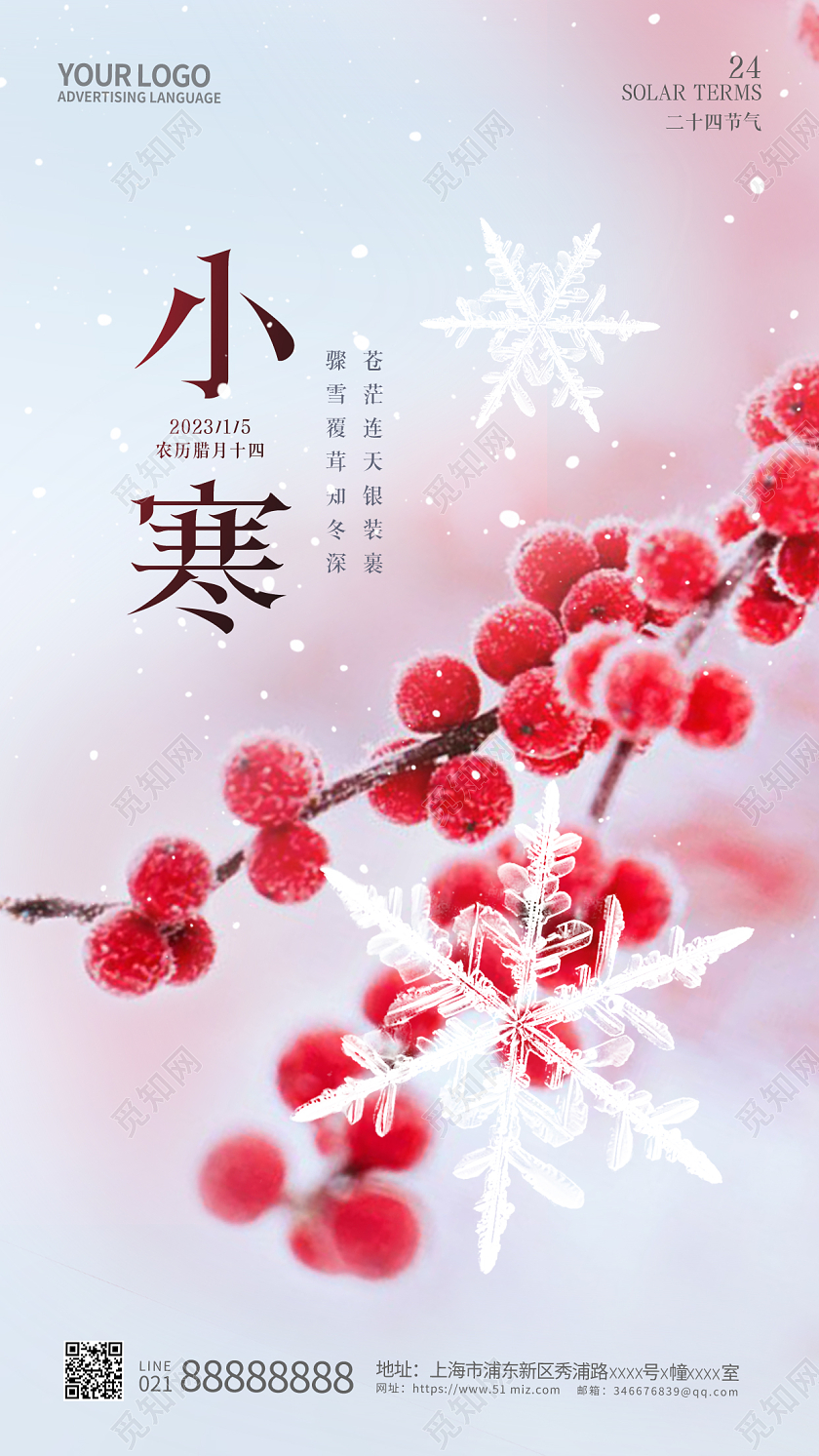 二十四节气小寒手机宣传海报