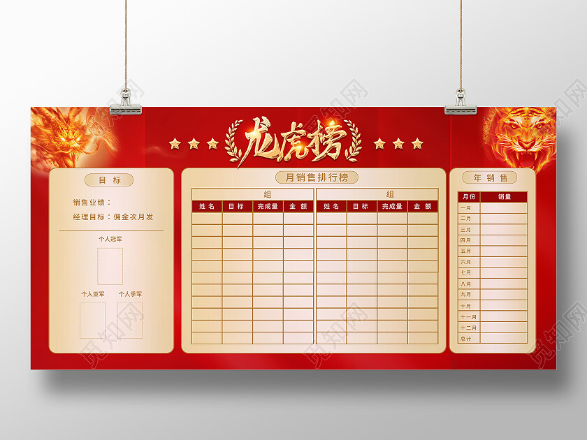 红色大气精英龙虎榜年度员工销售光荣榜展板设计榜单展板