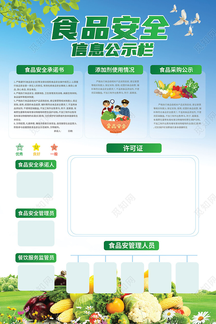 浅蓝色背景简洁卡通风格食品安全公示栏海报设计食品安全海报