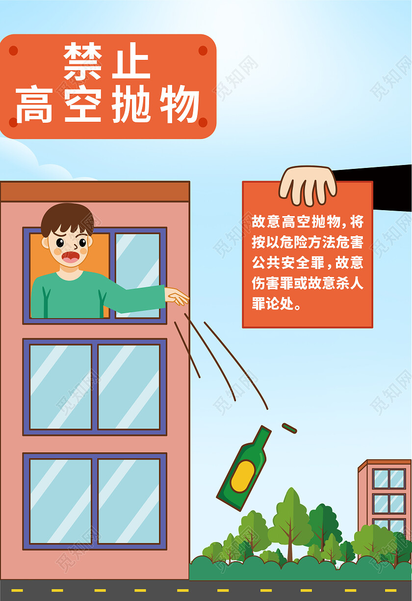 蓝色卡通禁止高空抛物高空抛物教育高空抛物海报海报