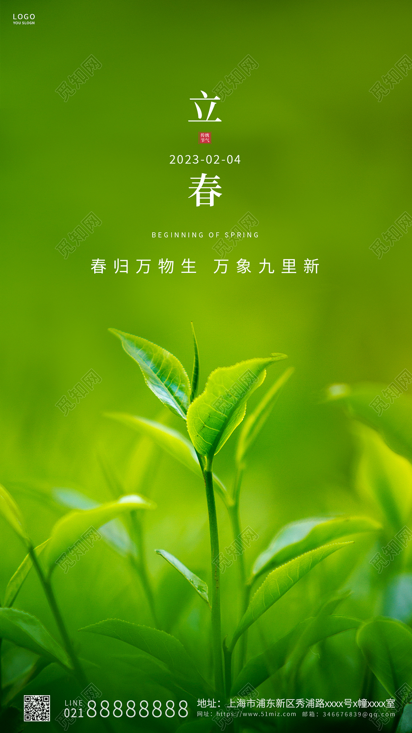 绿色简约立春传统节气ui手机海报