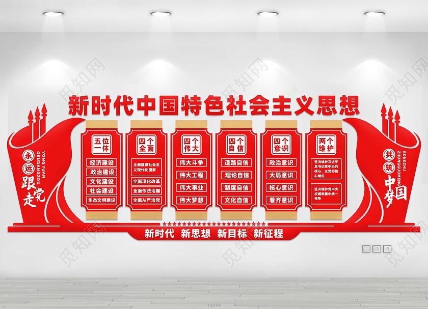 红色简约新时代中国特色社会主义思想文化墙党建文化墙