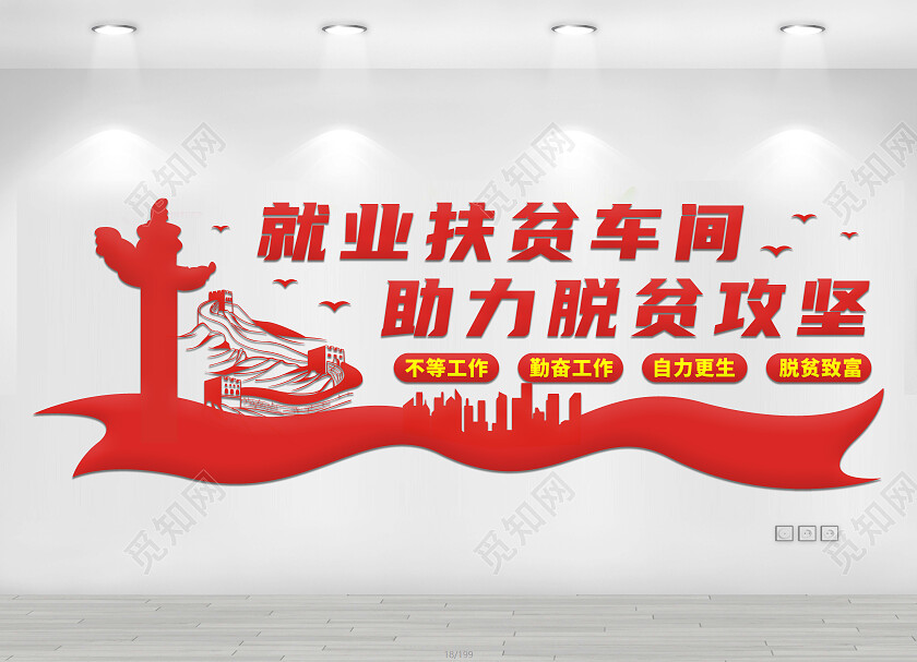 红色简约就业是民生之本文化墙就业扶贫文化墙