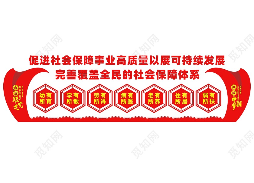 红色简约促进社会保障事业高质量以展可持续发展文化墙人社局文化墙