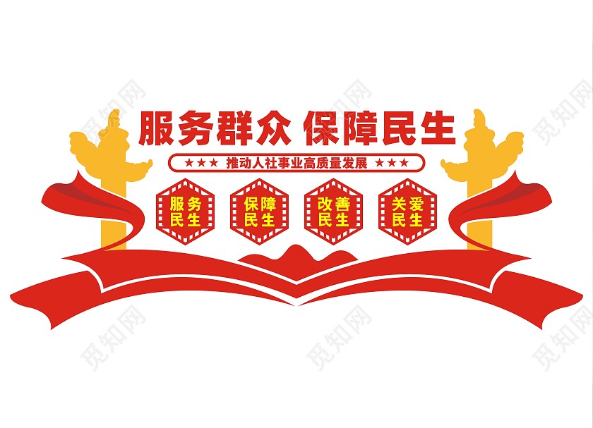 红色简约服务群众保障民生文化墙人社局文化墙