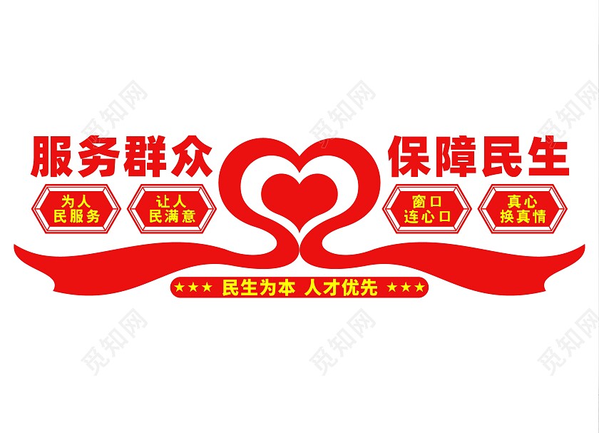 红色简约服务群众保障民生文化墙人社局文化墙