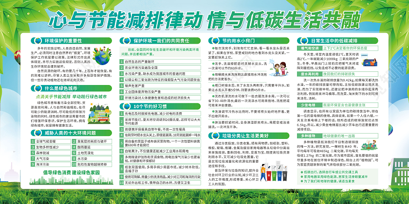 绿色卡通低碳让生活更时尚节约让生活更美丽环保宣传栏