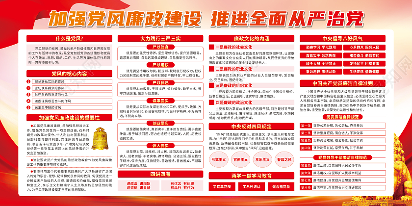 红色渐变加强党风廉政建设推进全面从严治党廉政宣传栏