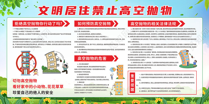 蓝色清新城市文明居住禁止高空抛物安全知识高空抛物宣传栏