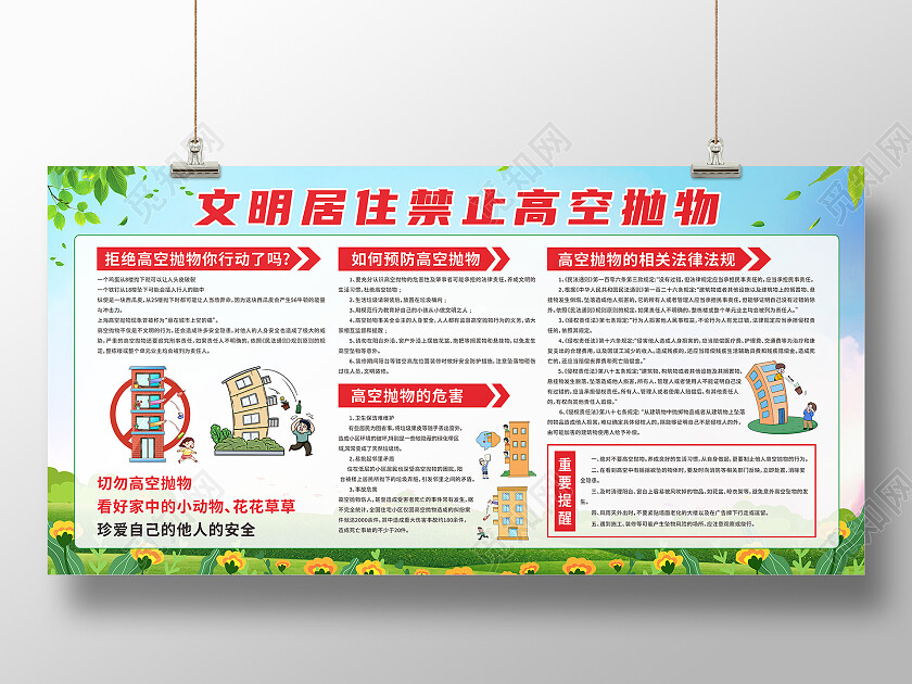 蓝色清新城市文明居住禁止高空抛物安全知识高空抛物宣传栏
