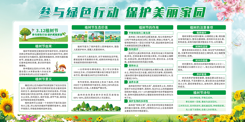绿色卡通312植树节活动植树节宣传栏