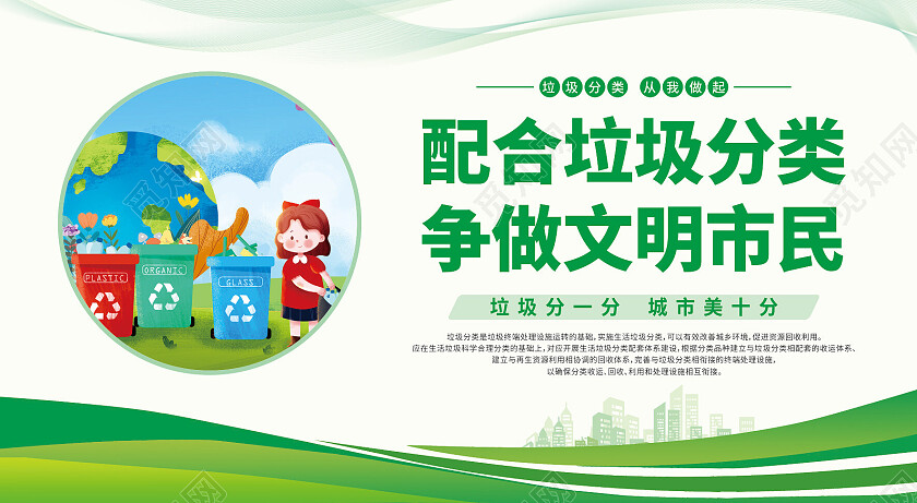 绿色线条简约环境保护人人有责垃圾分类环保套图