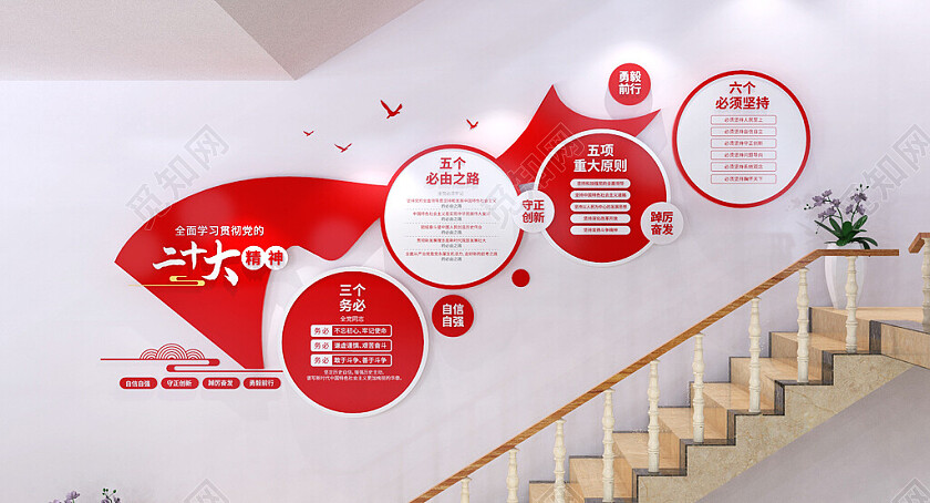 学习贯彻党的二十大精神文化墙党建楼梯文化墙3D文化墙