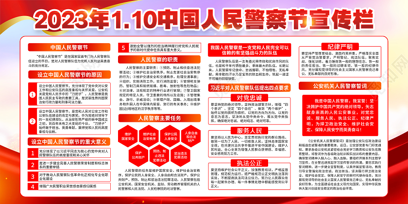 蓝色风格2023年中国人民警察节宣传栏