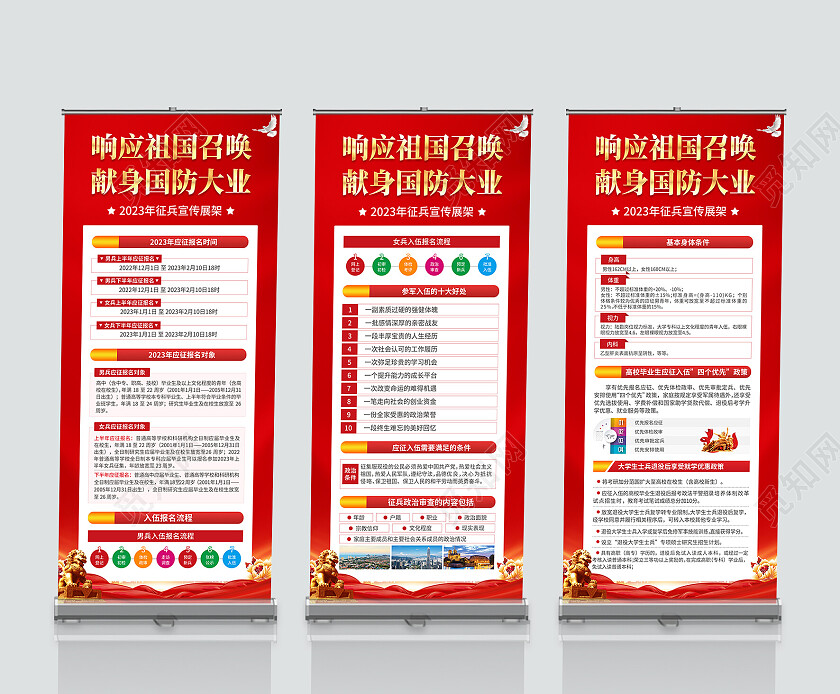 红色简约风响应祖国召唤献身国防大业2023年度征兵新政策解读