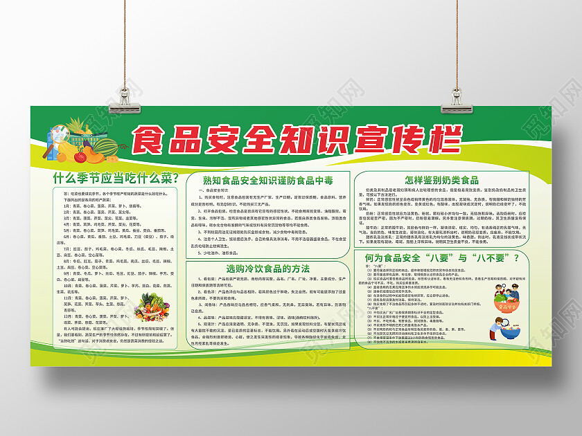 绿色简约食品安全健康卫生宣传栏展板背景食品安全宣传栏