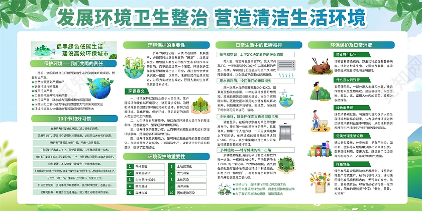 蓝色绿色渐变简约卡通环保宣传栏