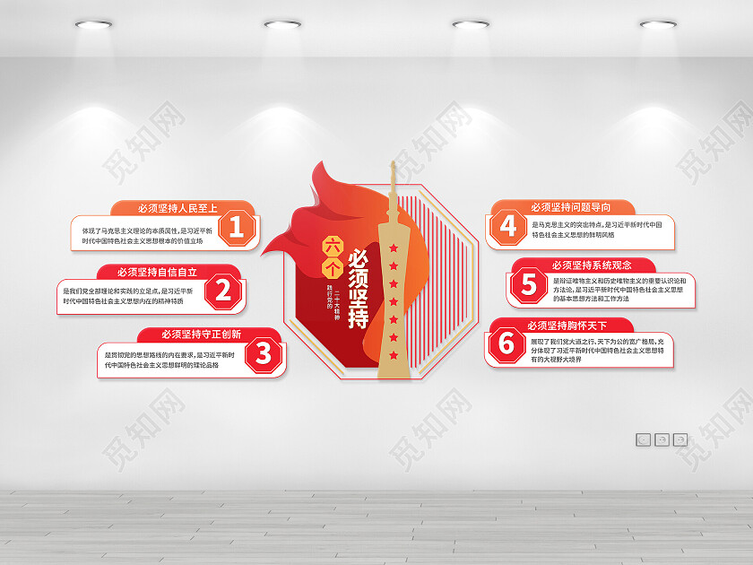 红色创意简洁六个必须坚持党政党建文化墙设计