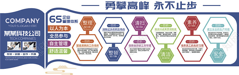 蓝色简约公司管理6s科技公司书本造型企业文化墙