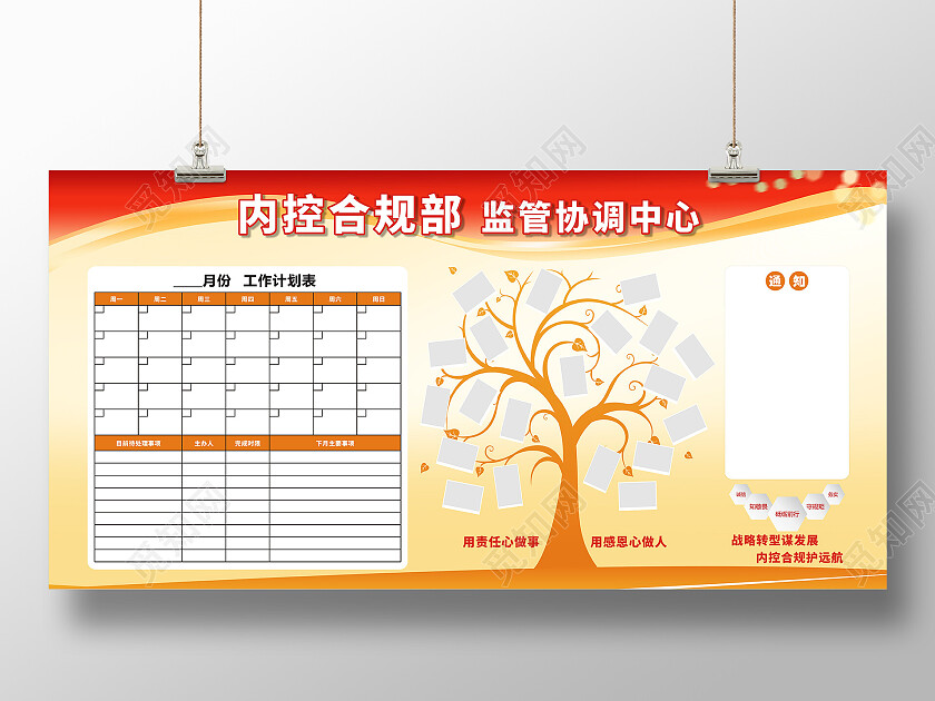 橙色渐变背景内控合规部监管协调中心展板计划展板
