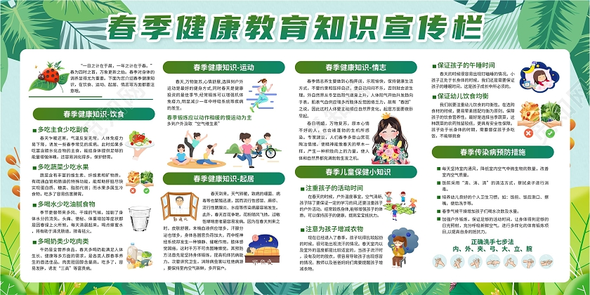 绿色简约卡通春季健康教育宣传栏