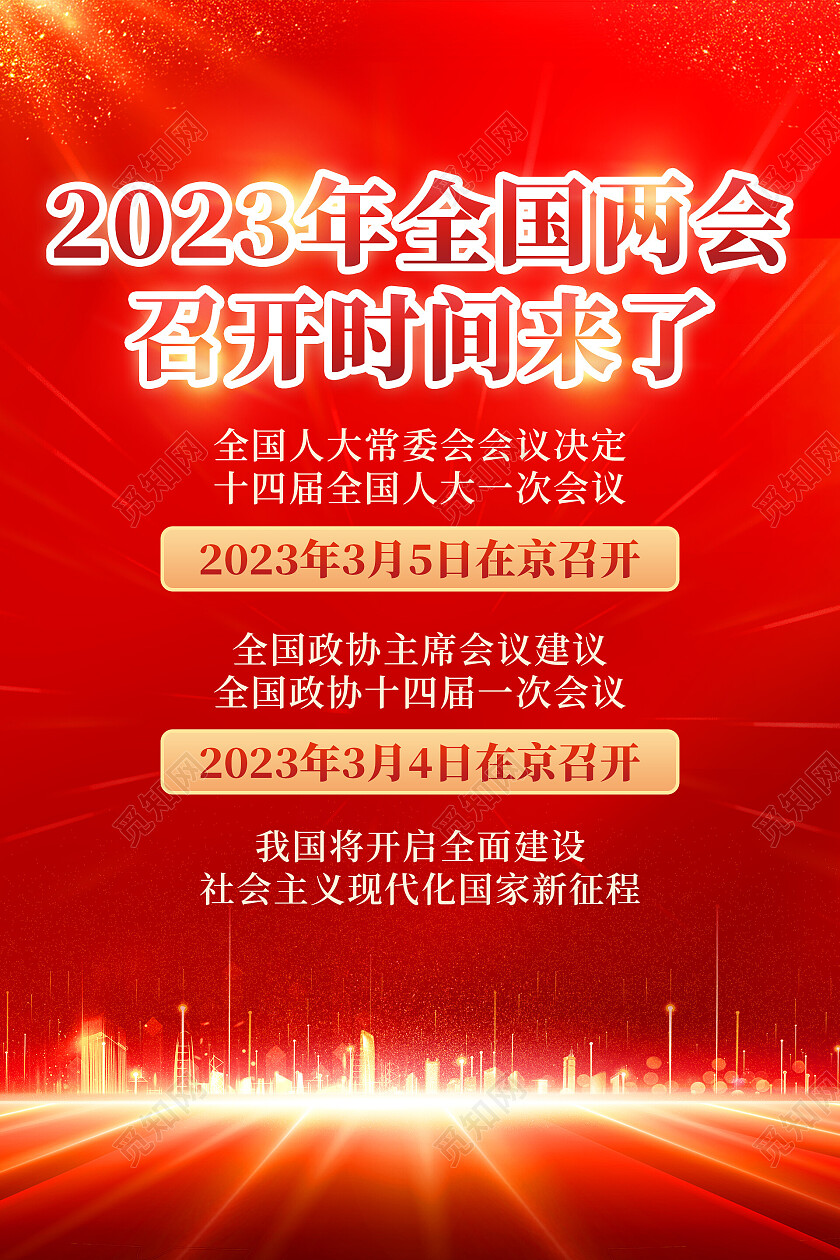 红色光线光效城市大气党建2023年全国两会召开