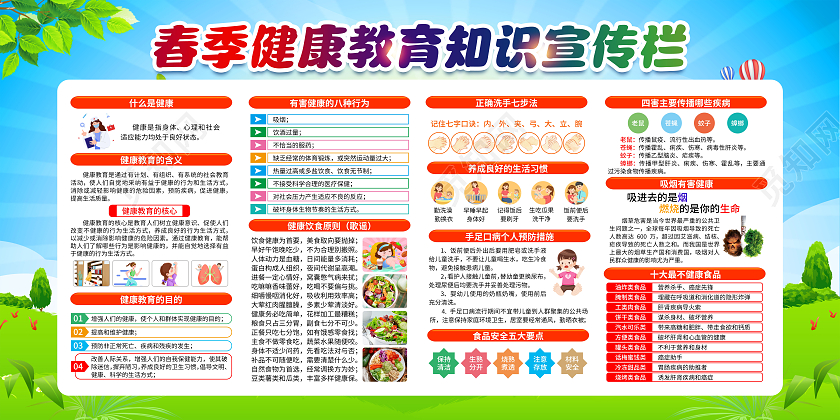 蓝色风格春季健康教育宣传栏