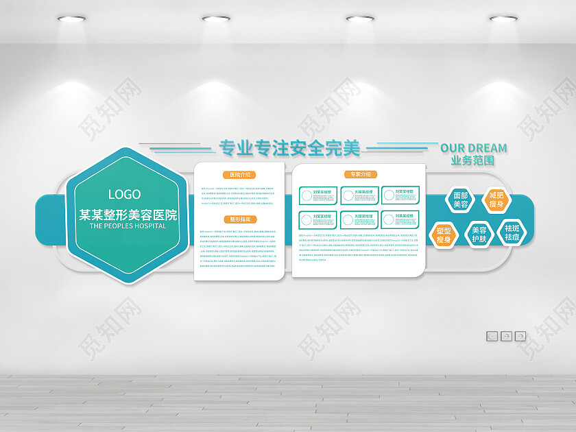 蓝色创意大气整形美容医院文化墙设计美容文化墙