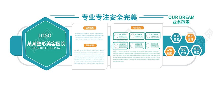 蓝色创意大气整形美容医院文化墙设计美容文化墙