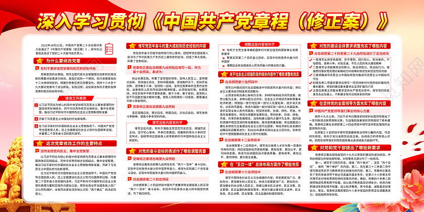 粉色二十大章程修正案宣传栏二十大宣传栏