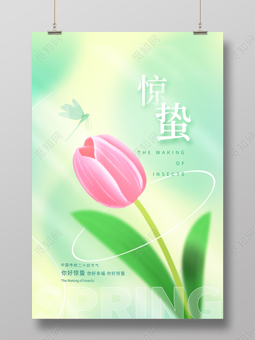 绿色简约传统二十四节气惊蛰宣传海报设计