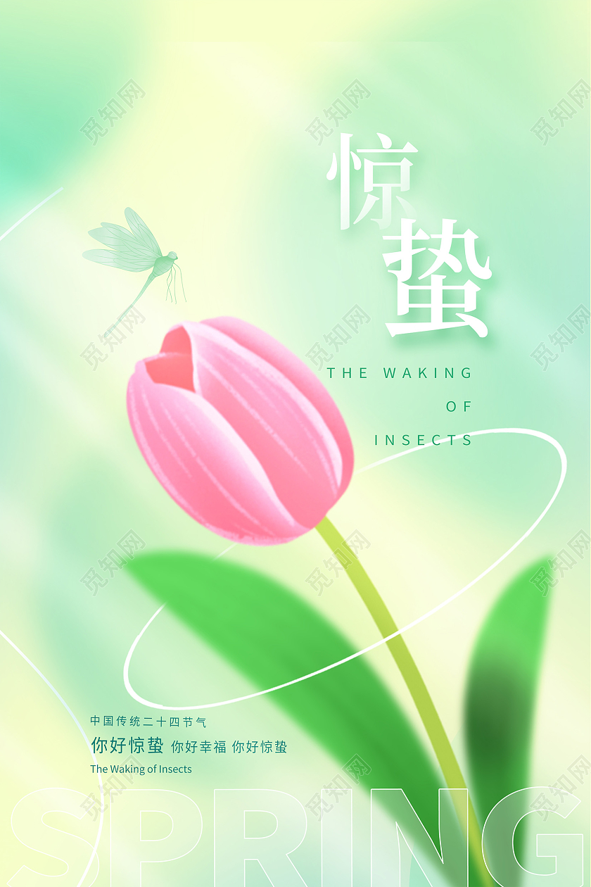 绿色简约传统二十四节气惊蛰宣传海报设计