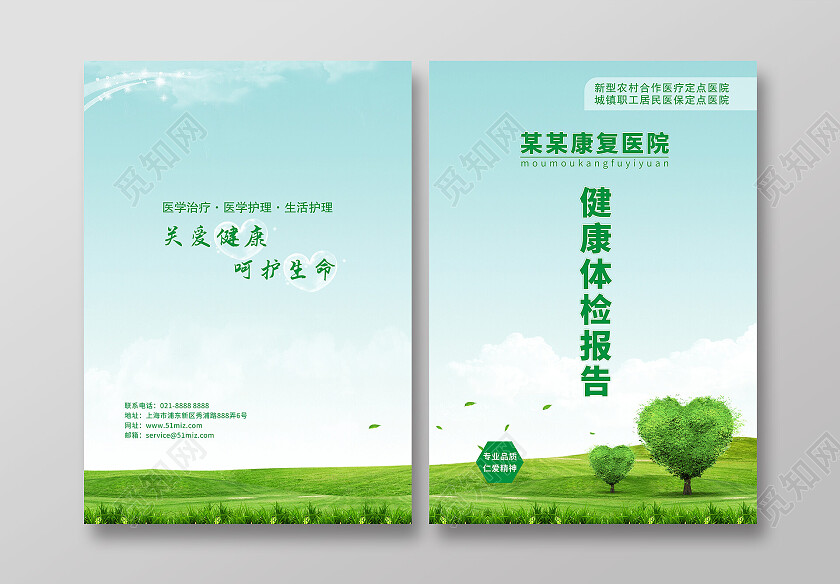 绿色清新蓝天白云草地背景健康体检报告画册封面