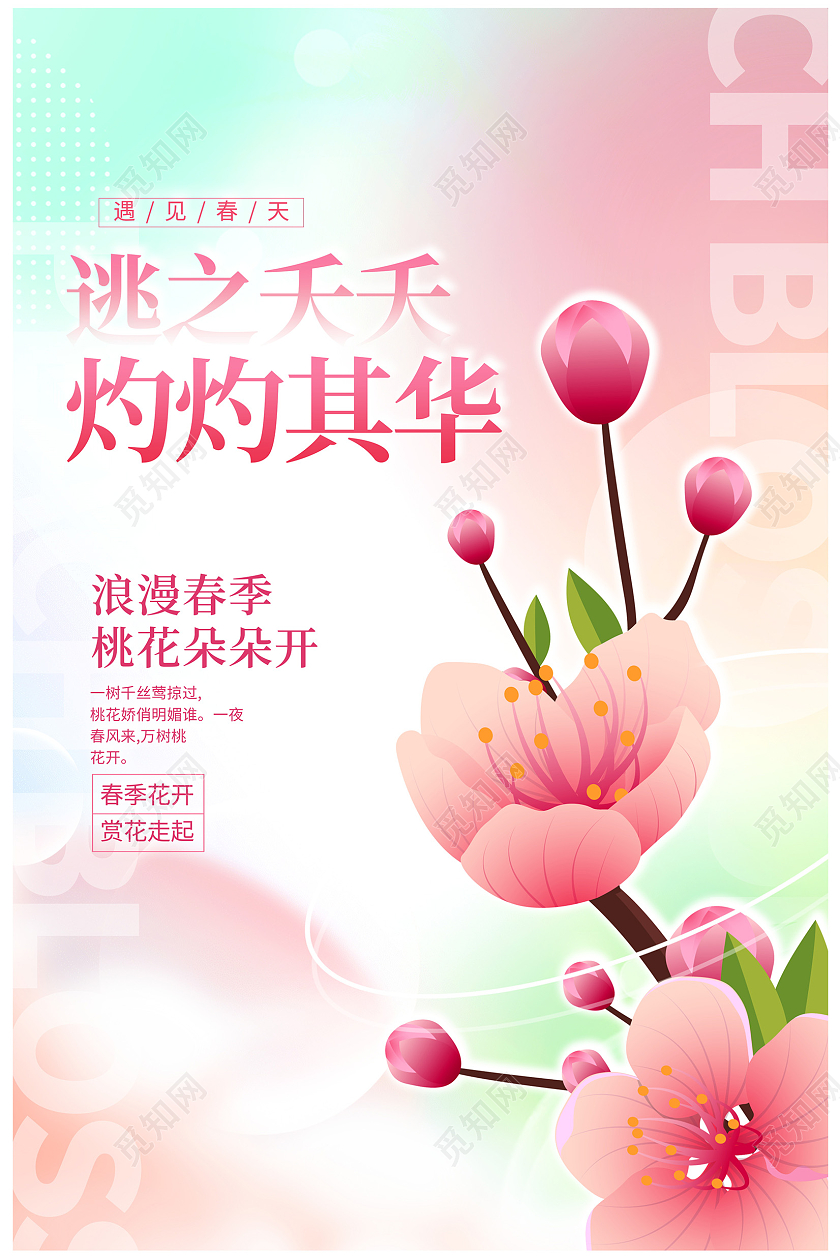粉色时尚桃花宣传海报设计春天桃花